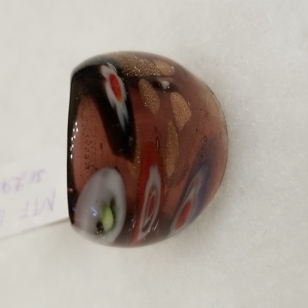 Murano Style Glass Millefiori Flowered Multicolored Dome Cocktail Ring US Seller